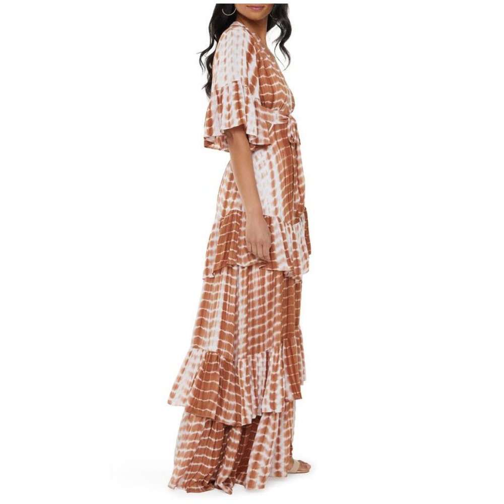Vici X Nordstrom Tie Dye Plunge Neck Tiered Ruffle Maxi Dress Sz S - Picture 1 of 14